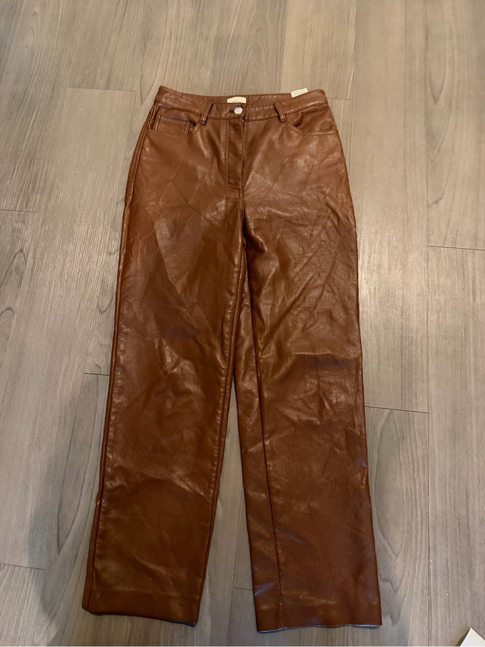 Aritzia Wilfred Women's Brown Faux Leather Straight-Leg Jeans